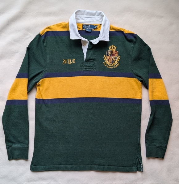 Polo Ralph Lauren Other - Vintage Polo Ralph Lauren Men's Rugby Shirt Yellow Green Crest NYC Size L